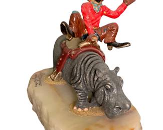 047 Cowboy Clown on Hippo Figurine on Onyx Base