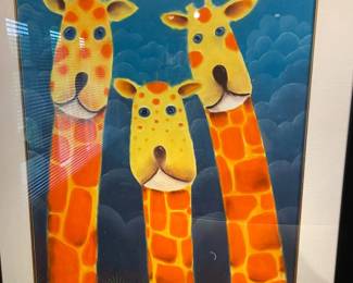 148 Whimsical Giraffe Trio Framed Art Print