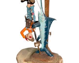 048 Humorous Marlin Fishing Caricature Figurine on Onyx