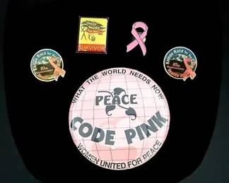 Breast Cancer Awareness Pins And Women United For Peace Button