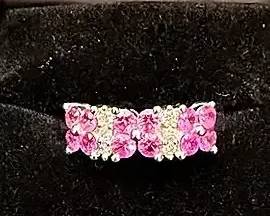 Fuchsia Flowers And Clear Gemstone 14K White Gold Ring