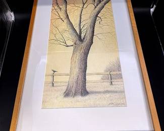 Signed Landscape Drawing By Allan Servoss