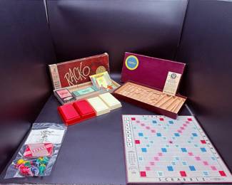 Vintage Rack-o Game, Vintage Scrabble Game And Vintage Sorry Game Cards And Game Pieces