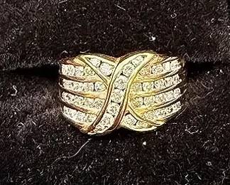 Multi-row Clear Gemstone 14K Gold Cocktail Ring