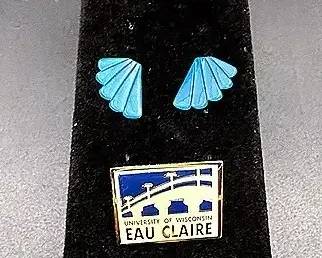 Blue Toned Jewelry Lot Featuring Two UWEC Pins
