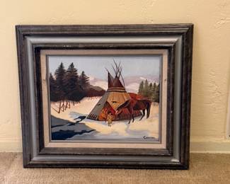 Mid-century western scene oil painting