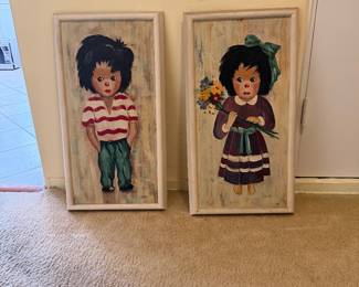 Vintage Italian clown oil paintings