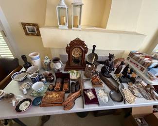 Miscellaneous, vintage and antique ethnic pottery, metal, and wood collectibles