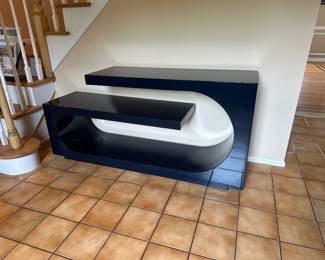 Postmodern Navy Blue Lacquered Console Table - Geometric Wave Design, Mirrors
