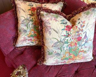 Many pillows and these setting on a BAKER FURNITURE SOFA!