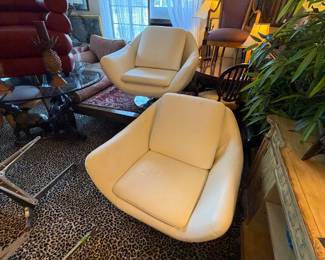Mid -Century Style Chairs in white leather!