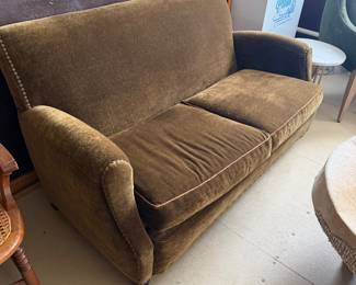 Wonderful Mohair Sofa with leather piping and just the right amount of wear!