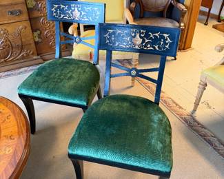 Klismos chaired with designer velvet seats