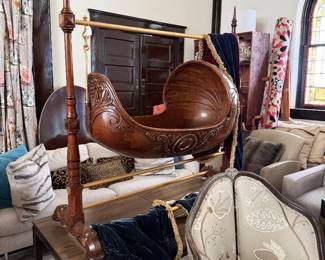 19th century Italian Gondola style crib on custom stand