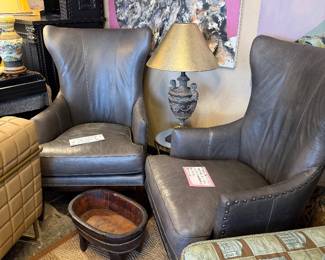 Beautiful suction leather modern wing chairs