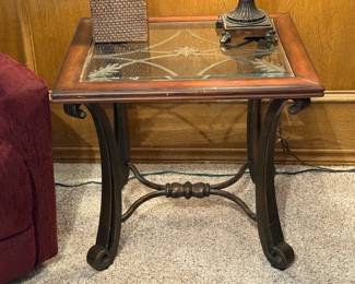 Wrought iron & glass end table