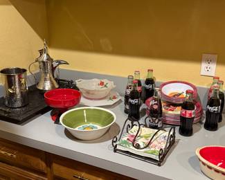 Coca Cola lmtd edition dishes and bottles of coke