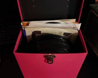 Vintage box of 45 RPM Records