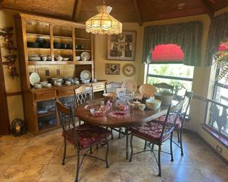 Kitchen traditional metal & wood dining set w/extension & 6 chairs