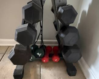 Free weight dumbbell set with vertical A-Frame Rack