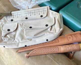 fishing items, bag and knives