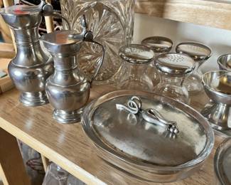 pewter and glass pieces