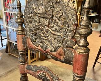 Spanish Colonial rush seat chairs w/polychrome layered finish Set of 4