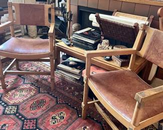 brutalist modern arm chairs, woven rug