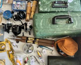 fishing items, hooks and lures