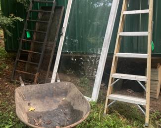 Ladders, wheelbarrow, cargo carrier