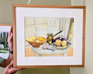Tim Kennedy Watercolor, Objects On a Chair. The Turkish Coffee Pot