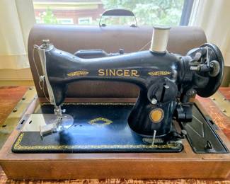 1950s Original Singer Sewing Machine with Bentwood Case and Foot Pedal