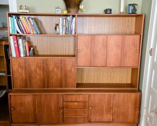 Danish Style Teak Wall Unit 2 Piece. Upper Unit 44H x 75W x 12D. Lower Unit 24H x75W x 17D