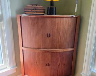 Johannes Andersen Bow Front Tambour Corner Unit in Teak 57H x 39W x 25D