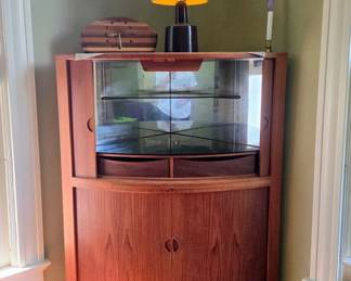 Johannes Andersen Bow Front Tambour Corner Unit in Teak 57H x 39W x 25D