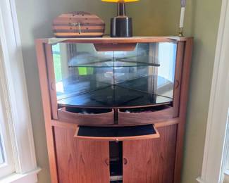 Johannes Andersen Bow Front Tambour Corner Unit in Teak 57H x 39W x 25D