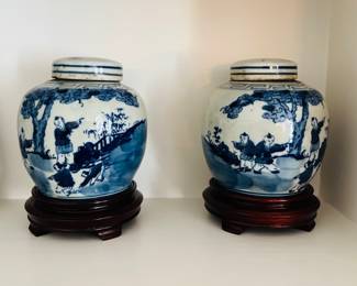 Pair of Blue & White Porcelain Ginger Jars