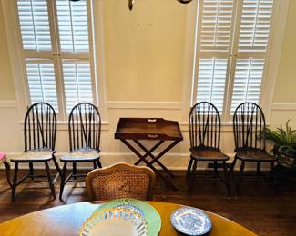 Four Windsor Style Chairs & Butlers Tray and Stand