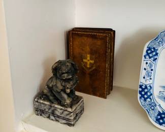 Soapstone Foo Dog & Set of Antique Books