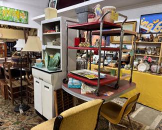 Retro kitchen metal cabinet, table and rolling carts