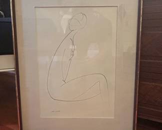 Pino Conte, Signed Minimalist Female Nude Line Drawing