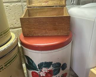 Vintage Strawberry Motif Tin Canister with Wooden Keepsake Box