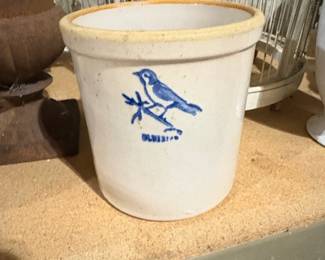 Ottman Bros. Fort Edward, New York Bluebird Decorated Stoneware Crock