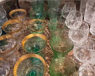 Vintage Green Uranium Glass Collection Juicers, Refrigerator Boxes, and Stemware fifth image