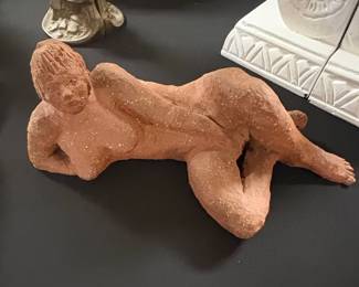 Terracotta Reclining Female Nude Sculpture