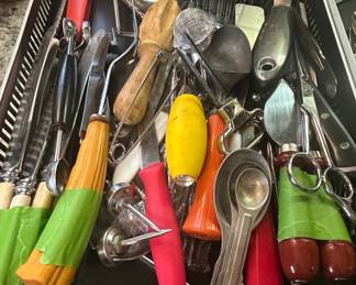 Assorted Vintage Kitchen Utensil Collection with Organizer Tray