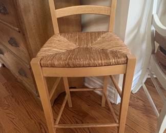 Set of Vintage Wood Bar Stools with Farmhouse Rush Seat second image