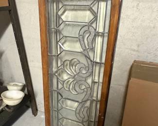 Antique Leaded Glass Window with Floral Motif and Bevels