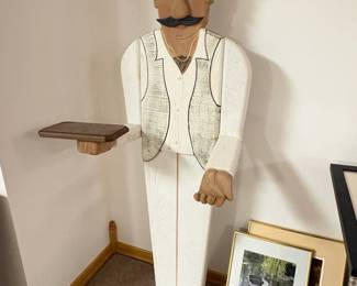 Vintage HandCarved Wooden Butler Statue with Tray