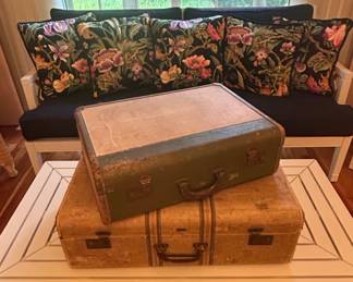 Vintage MidCentury Luggage Set Olive Green and Tan Suitcases